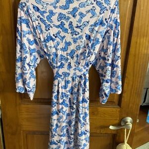 Lilly Pulitzer Pink Robe with Blue Dog Print